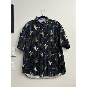 VTG Preppy Golf Tommy Hilfiger Men’s XL Short Sleeve Button Up Shirt 100% Cotton